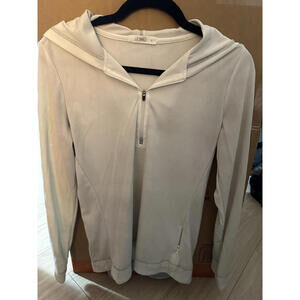 LE3NO Women's Light Beige Hooded Pullover Hoodie, Size Large